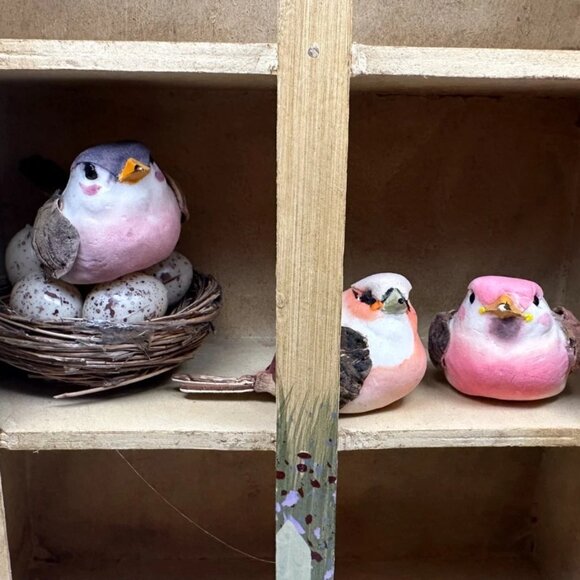 Vintage Painted Wooden Decorative Mini Cabinet w/Birds-Nest & Eggs - Picture 4 of 16